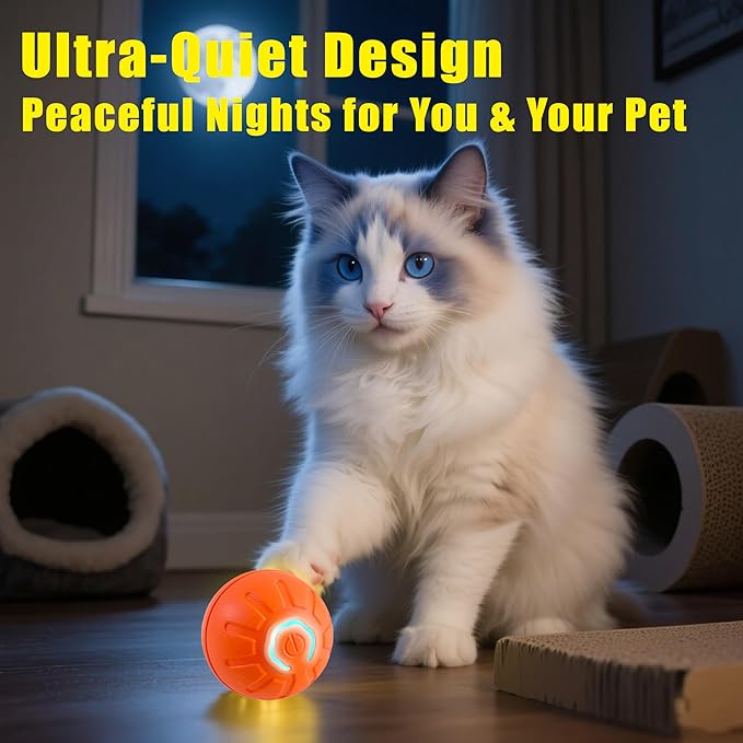 BIONEMAGILI Interactive Self-Moving Pet Toy Ball - Motion-Activated Auto Rolling, Military-Grade Chew Resistant, USB-C Rechargeable for Small Dogs & Cats (Orange, Small1