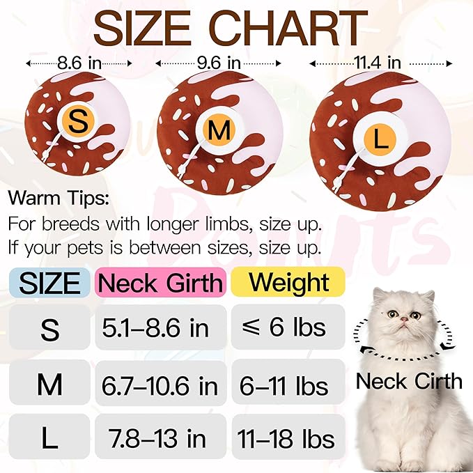 Cat Cone Collar Soft, Cute Cat Donut Collar After Surgery, Adjustable Kitten Recovery Cones to Stop Licking, Lightweight Neck Elizabethan Collars for Cats Kittens (Chocolate, Medium)