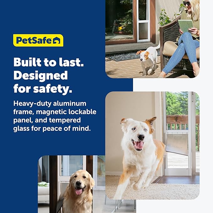 PetSafe Sliding Glass Pet Door - No-Cut DIY Install Doggy Door for Renters - Aluminum Frame - Adjustable Height 75 7/8" to 80 11/16" - Ideal for Large Dogs Up to 100 lb - White