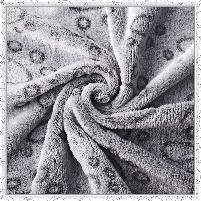 Tegeme 12 Pcs Pet Blankets Soft Fluffy Fleece Dog Cat Warm Paw Print Pattern Blankets Flannel Throw for Pets Dog Puppy Cat(23 x 16 Inch,Gray)
