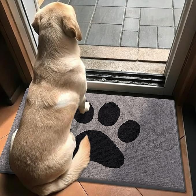 Buganda Dog Door Mat for Muddy Paws, Absorbent Dirt Trapper Non Slip Indoor Doormats, Washable Low-Profile Mat for Mud Dogs, Entryway Carpet for Inside Floor (30x20 Inches, Grey)