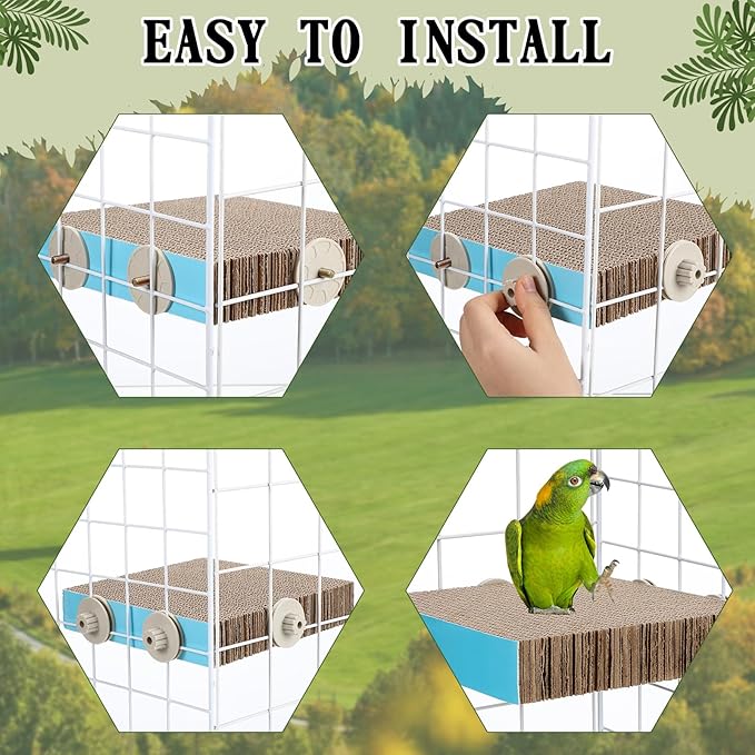 Skyygemm 2 Pieces Parrot Toy Bird Chew Cage Accessories Flat Perch Bird Paw Grinding Stand Parrot Cage Playground for Macaws, Small Parakeets, Conures, Budgies, Finches Conure Cockatiel(Large)