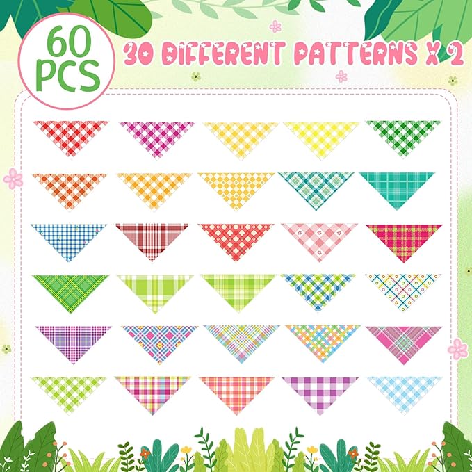 Sweetude 60 Pcs Spring Plaid Dog Bandanas Bulk Spring Pet Scarf Bibs Adjustable Washable Kerchief Seasonal Pet Costume Accessories Grooming Supplies for Small to Large Cats Dogs