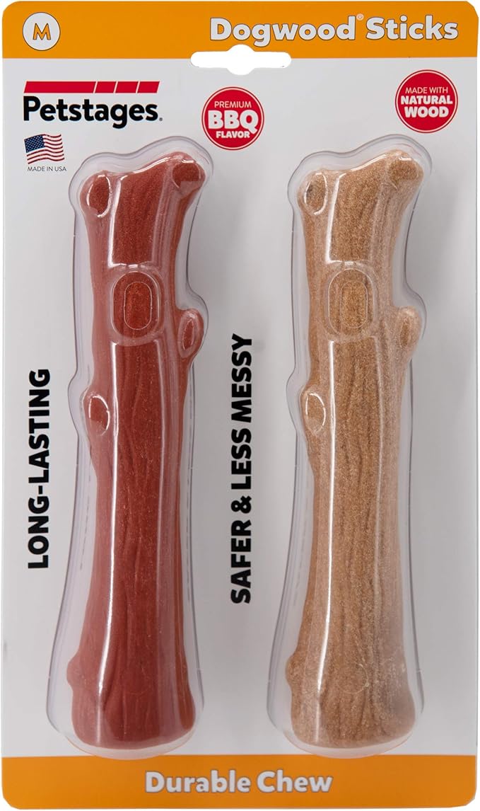 Outward Hound Pupstages Dogwood Mesquite Dog Chew Toy – Real-Wood Blend, Moderate Chewers, Medium, 7.5", 2-Pack (Natural & Mesquite Flavors)
