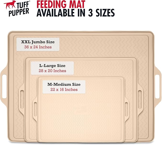 Tuff Pupper 22x16 Medium Dog Feeding Mat for Food and Water | Dog Food Mats for Floors | Waterproof Dogs Water Bowl Mats | Dogs Placemats Pet Food-Mat | Silicone Feeding Mat for Cats and Cat Bowls