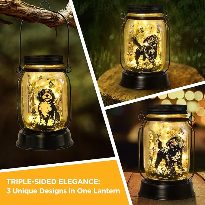 Portuguese Water Dog Gifts for Women/Men Portuguese Water Dog Solar Lanterns Mom Birthday Pet Lovers Lantern Pet Loss Memorial Lights Solar Garden Decoration for Yard, Patio,Backyard,Porch Lights