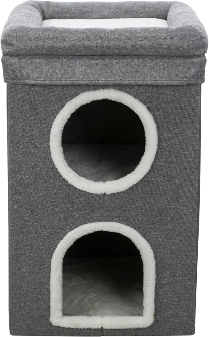 Trixie Saul Cat Condo | 2-Story Condo Tower | Scratching Surface | Foldable for Easy Storage | Gray