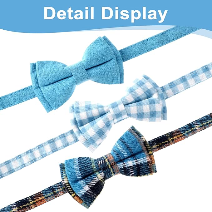 3pcs Bow Tie Cat Collar with Bells, Breakaway Bowtie Plaid Cat Collar, Soft Adjustable Bow Cats Collars for Kitten Puppy and Small Pets