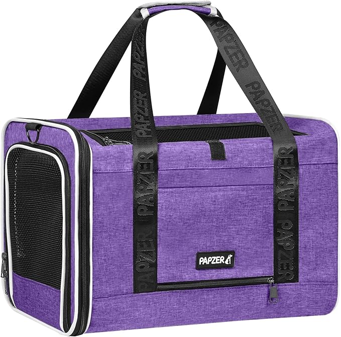Top Open Medium Pet Carrier Roll Up Flap for Anxious Cat, Soft-Sided Small Pet Travel Crate Vet Friendly, Little Animal Yorkie Kennel Bag Suitcase Luggage Sleeve, 18x11x11 Inch Purple