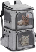Double-Compartment Pet Carrier Backpack for Small Cats and Dogs, Cat Travel Carrier for 2 Cats, Perfect for Traveling/Hiking/Camping, Grey, XL