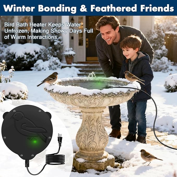 Outdoors 100W Bird Bath Heater for Winter,Birdbath Deicer Pond De-icer Thermostatically Controlled Birdbaths Water Heater with 5.9 Ft Power Cord and Working Indicator Light (Black)