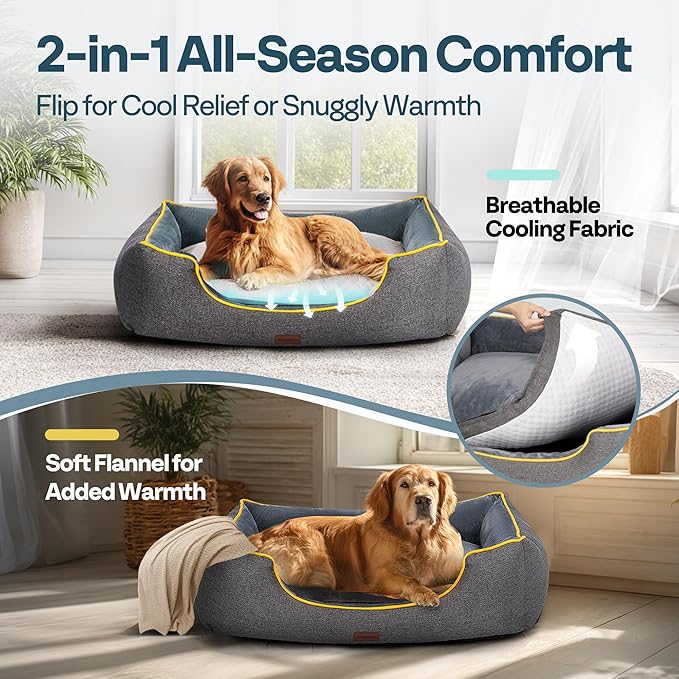 Orthopedic Dog Bed for Extra Large Dogs with Removable Washable Cover - XL Dog Couch Sofa with Waterproof Lining & Non-Slip Base, Double-Sided Comfort Pet Bed, 44", Grey