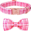 Lionheart glory Pink Plaid Dog Collar, Adjustable Dog Collar with Bowtie, Pet Gift Girl Collar for Dog Soft Bowtie Dog Collars for X-Large Dogs