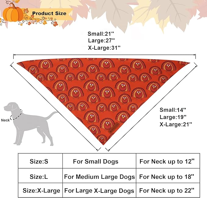 ADOGGYGO Thanksgiving Dog Bandanas 2 Pack, Reversible Pumpkin Turkey Pet Scarf, Premium Fabric, Adjustable Fit Orange Thanksgiving Bandanas for Medium Large Dogs (Large)