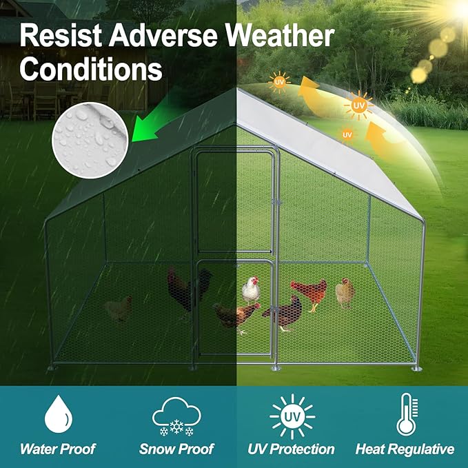 Large Chicken Coop, Chicken Coops for 10 Chickens, Chicken Runs for Yard with Water Poof & UV Resistance Cover, Spire Roof Chicken Coop Run with Double Lockable Doors for Outdoor Backyard