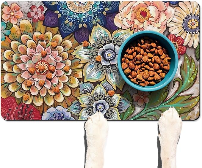 Absorbent Pet Dog Bowl Mat for Food and Water, Pet Cat Food Feeding Mat with Non Slip Rubber Backing, Dog Food Mats for Floors Waterproof, 24"x32"