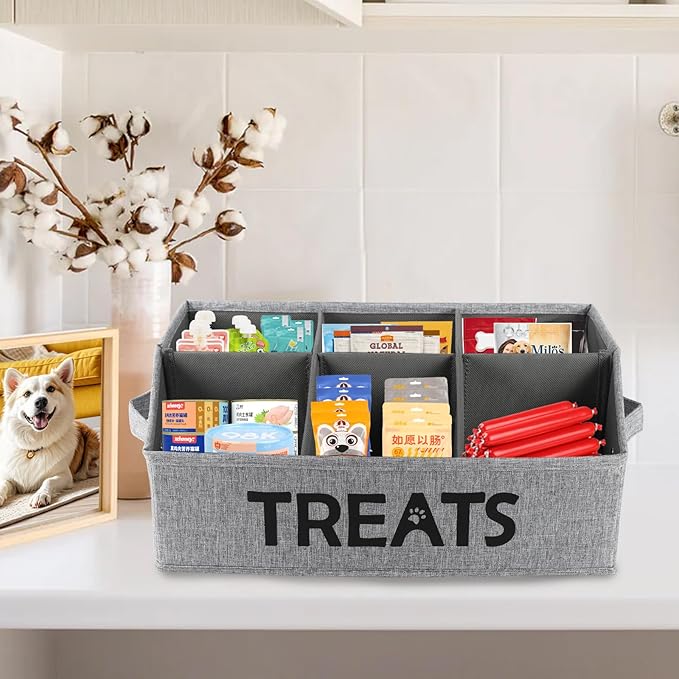 Dog Treat Container Storage Basket pet Food Storage containers Great for organizing Food Treats Snack for pet Dogs Cats Birds Animal Gray