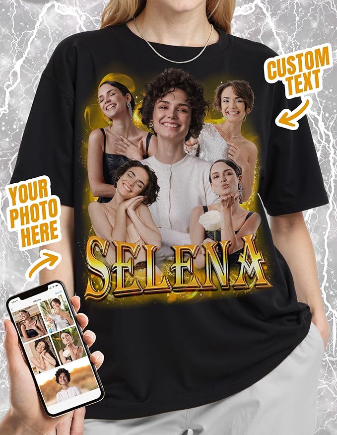 Custom Bootleg Rap Shirt with Photo Text, Vintage Custom Picture Shirt for Girlfriend, Boyfriend, Dad, Mom, Pet Lover Friend