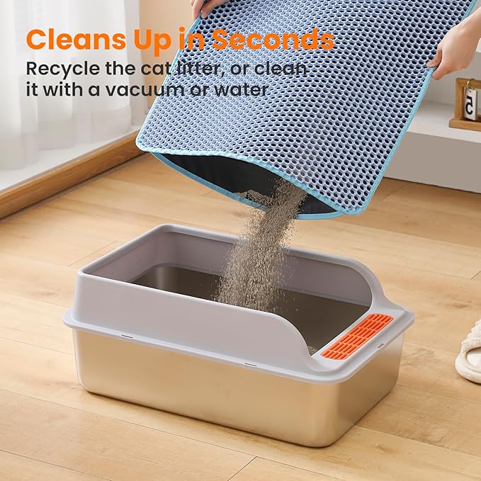 Extra Large Cat Litter Mat, 30x22 Inches Honeycomb Double Layer Cat Litter Trapping Mat, Non Slip Waterproof Urine Proof Large Kitty Litter Box Mat for Floor, Kitten Supplies, XL, Blue