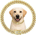 Dog Chain Designer Gold Crystal Pet Collar Cuban Link Chain with Secure Buckle Luxury Adjustable Necklacefor Small Medium Large Dogs Cats(Glod 20inch)