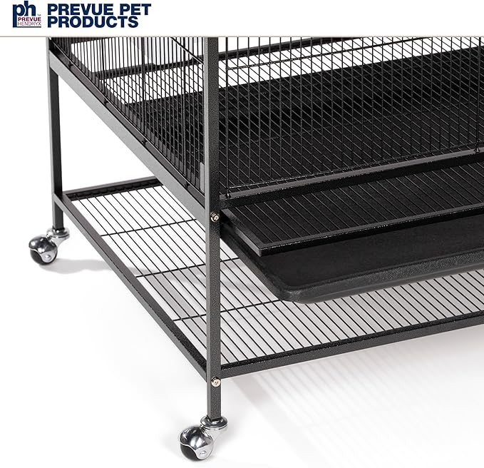 Prevue Hendryx Pet Products Wrought Iron Flight Cage - Big Rolling Bird Cage for Parakeets, Cockatiels, Conures, Lovebirds, Canaries, Finches, Parrotlets, & Caiques, 5 Ft - X-Large, Hammertone Black