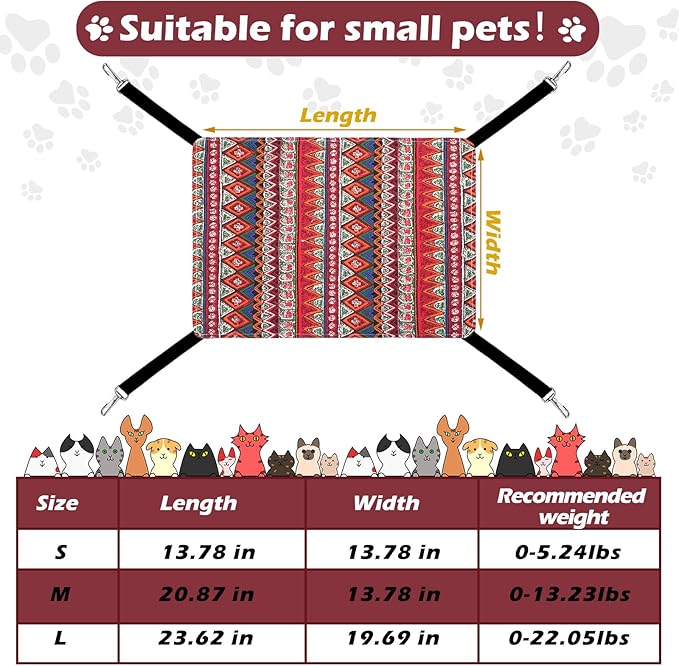 Jetec 2 Pack Cat Hammock for Cage, Catio Accessories Reversible Soft Cats Bed with Adjustable Straps and Hooks Double-Sided Linen and Fleece Hanging Hammock for Cats, Kitten(Ethnic Pattern,L)