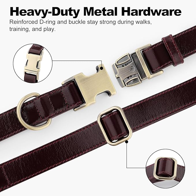 Plutus Pet Genuine Leather Dog Collar – Adjustable Pet Collar with Quick Release Metal Buckle, Soft Real Leather for Small Medium Large Dogs, Heavy Duty & Skin-Friendly (Copper Brown, S)