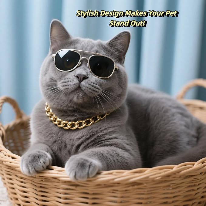 Gold Cat Chain Collar,Adjustable Cuban Link Necklace for Cats, Lightweight & Durable Metal Pet Jewelry, Stylish Decorative Accessory (Gold, S)