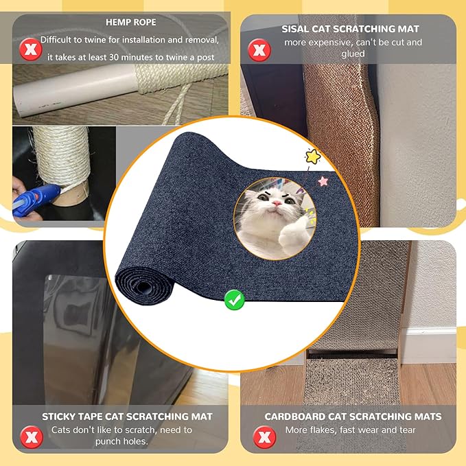 Carpet 78.7"x15.8" Trimmable Cat Scratching Mat for Furniture Protector,Versatile Self-Adhesive Anti Cat Scratch Pad for Couch Protection&Cat Scratcher Tree/Post/Wall/Board/Twine Replacement