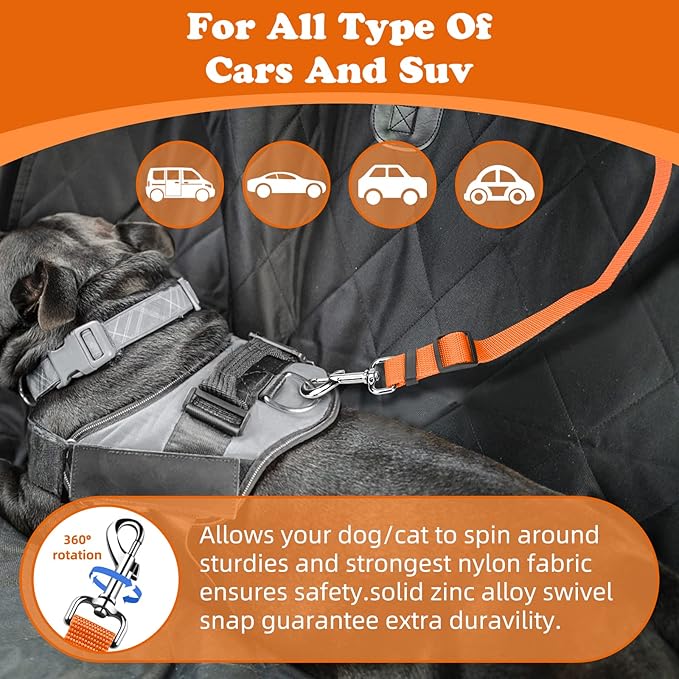 BWOGUE Pet Dog Cat Seat Belts, Car Headrest Restraint Adjustable Safety Leads Vehicle Seatbelt Harness (1 Pack, Orange, Not Elastic)