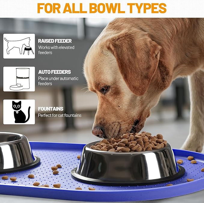 Hubulk 100% Waterproof Silicone Pet Feeding Mat with Raised Edge for Food and Water, Dog Bowl Mats, Cat Bowls Placemat with High Lip Protects Floor for Cats and Dogs (Purple, 16" L x 10" W)