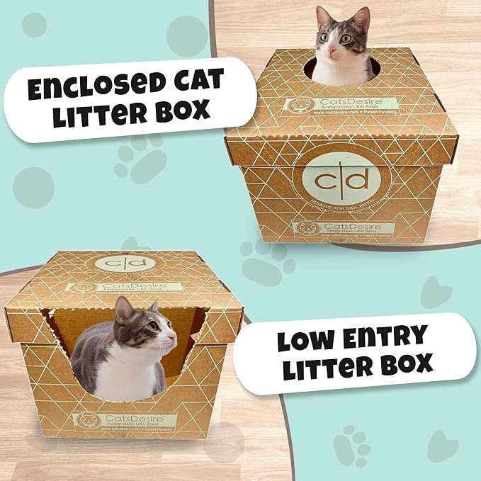 Leakproof Disposable Cat Litter Box 3 Pack (9 pcs) Top/Low Entry INCLUDES- 3 lids, 3 bases and 3 multipurpose pads - Open or Closed, 17"L x 17"W x 15.25"H. Xtra Large Woman Owned Made in USA Patented