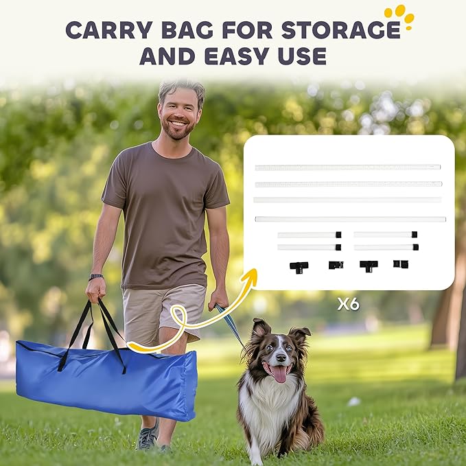 PawHut 6 Piece Dog Agility Training Equipment for Dog Agility Course with Adjustable Height Jump Bars, Included Carry Bag, & Displacing Top Bar, White