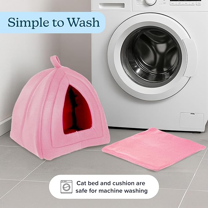 Cat House Indoor Cat Bed with Removable Foam Cushion, Plush Cat Tent Bed for Small Pets, Comfortable Cozy Hideaway for Cats, Kittens, Rabbits, Guinea Pigs, Ferrets, Hedgehogs, by PETMAKER