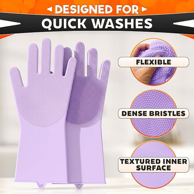 ALPENKOK Silicone Dish Gloves with Scrubbers – Thick Tear-Resistant Dishwashing Gloves – Long-Lasting | Household Use