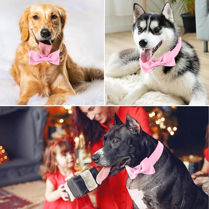 Segarty Dog Bowtie Collar for Neck Girths 12.6-18.1 inch, Adjustable Pink Bowtie Collar, Dog Neck Tie Tuxedo Comfortable Cotton Girl Pets Grooming Accessories for Formal Wedding Holiday Birthday Party