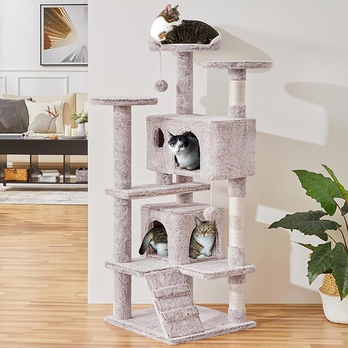 Yaheetech 54in Cat Tree, Cat Tower with Double Condo, Sisal Scratching Posts, and Dangling Balls, Pet Furniture Kitten Play House