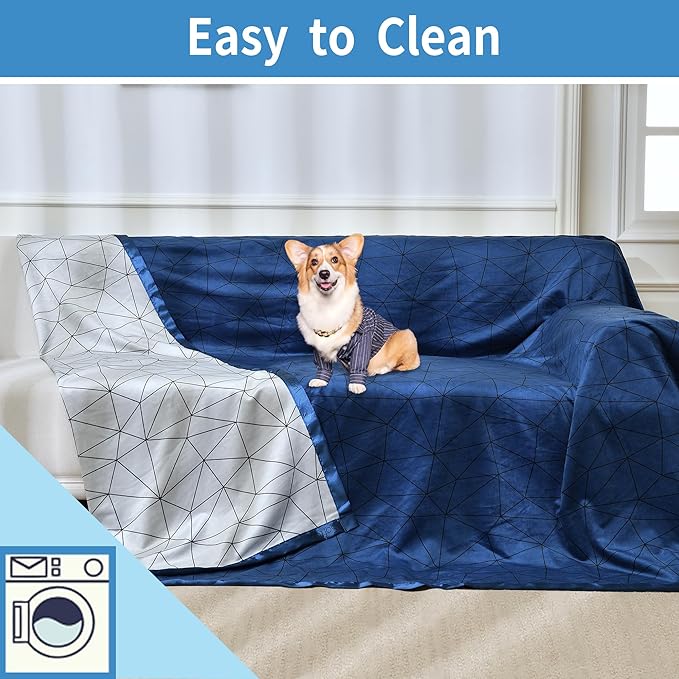 Softan Waterproof Blanket Cover 70"x90" for Baby, Adults, Dogs, Cats or Any Pets, 3 Layer Protector and 100% Leak Proof Blanket for Bed, Sofa and Other Furniture, Easy to Clean, Navy & Light Grey