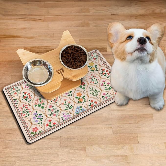 Absorbent Pet Dog Bowl Mat for Food and Water, Pet Cat Food Feeding Mat with Non Slip Rubber Backing, Dog Food Mats for Floors Waterproof, 17"x30"