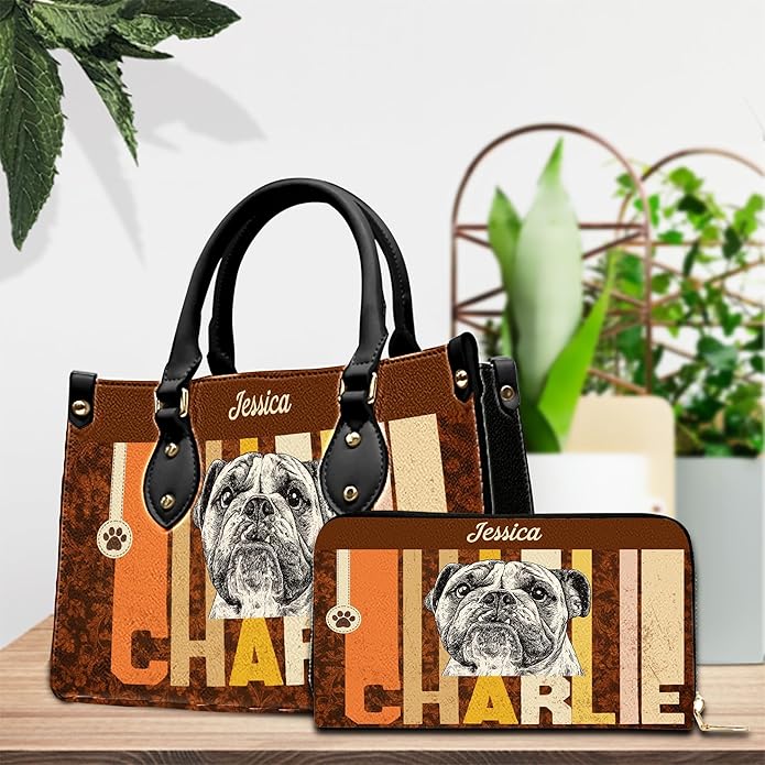 Personalized Pet Mom Leather Handbag – Custom Name Dog Cat Photo Purse, Pet Lover Gifts for Women, Christmas