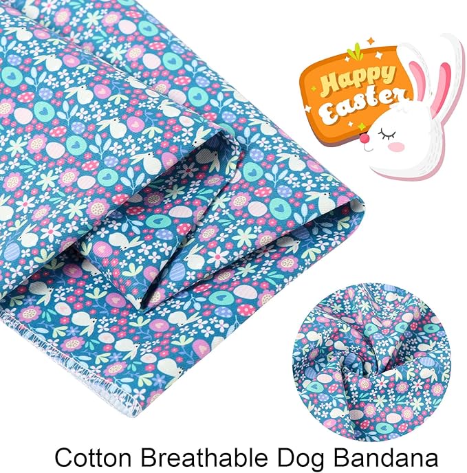 ARING PET Easter Dog Bandanas, Blue Rabbit Egg Pet Bandana Scarf Triangle Bibs for Puppy Small Medium Large Boy Girl Dogs Cats-L