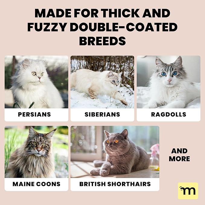 MalsiPree 2-in-1 Cat Brush for Shedding - Double-Sided Undercoat Rake for Long Haired Cats - Professional Dematting Tool for Dense Double-Coats - Gentle Deshedding Brush for Kittens, Blue