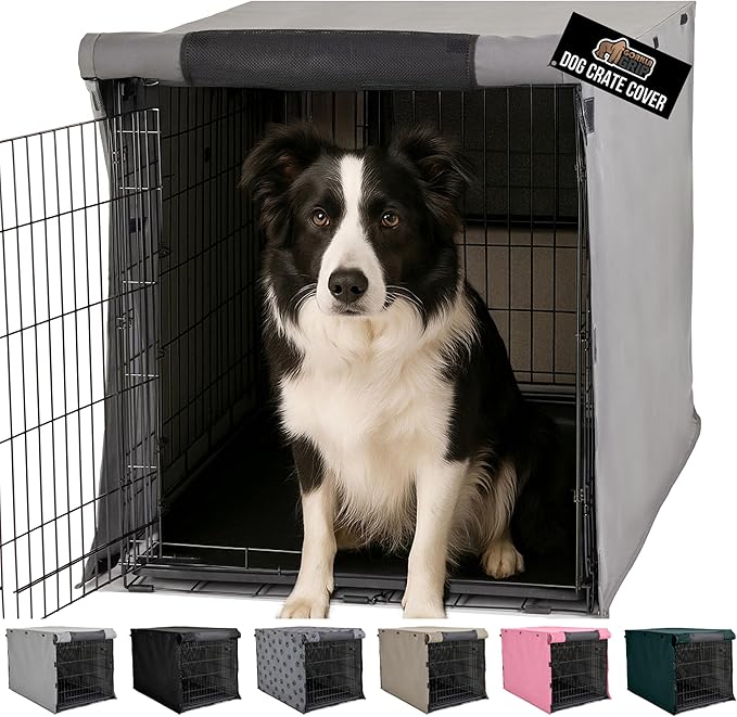 GORILLA GRIP Dog Crate Covers Compatible with Amazon Basics Dog Crates, All Sides Open, Privacy Cover Fits 36" Wire Kennel, Breathable Mesh Windows, Light Reducing Puppy Training Cage Topper, Gray
