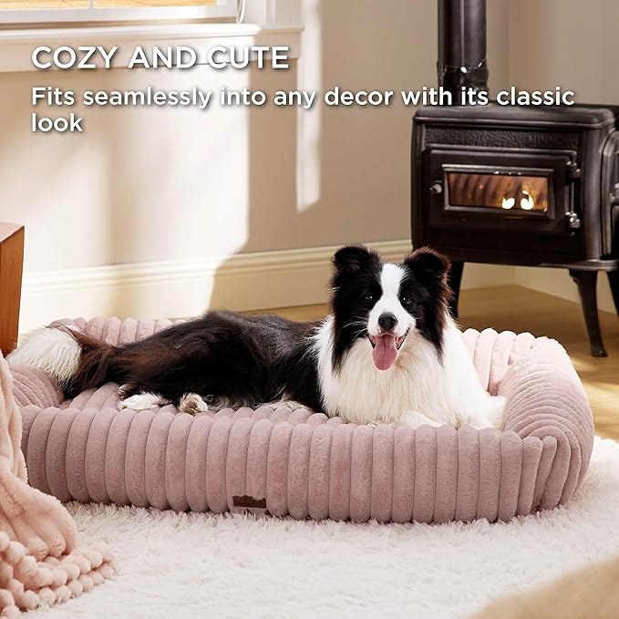 Bedsure ComfyFleece™ Cute Dog Bed for Extra Large Dogs - Washable Furry Puppy Beds, Rectangle Orthopedic XL Pet Beds with Removable Zipper Cover, 43x30x8inches, Blush Pink