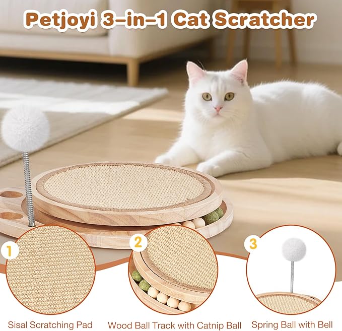 Cat Scratcher-Cat Interactive Toys, Ball Track Toy with Sisal Scratching Pad, 6 Track Balls & 1 Spring Ball – No Assembly Cat Toys and Balls Activity Center for Indoor Cats
