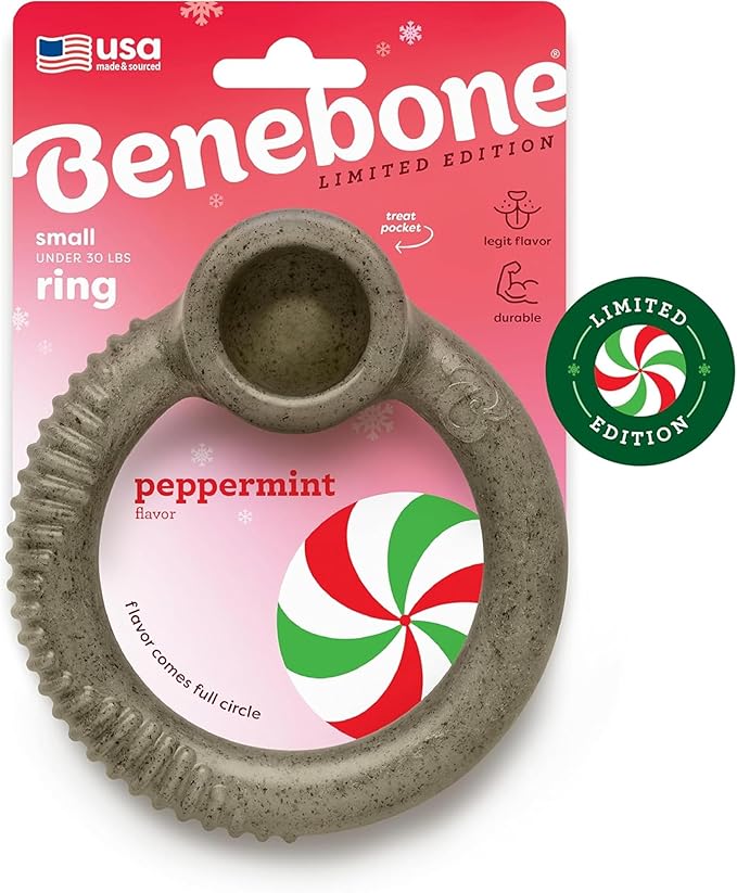 Benebone Peppermint Ring – Limited Edition Holiday Flavor, Durable Chew Toy for Aggressive Chewers, Made in USA, Small