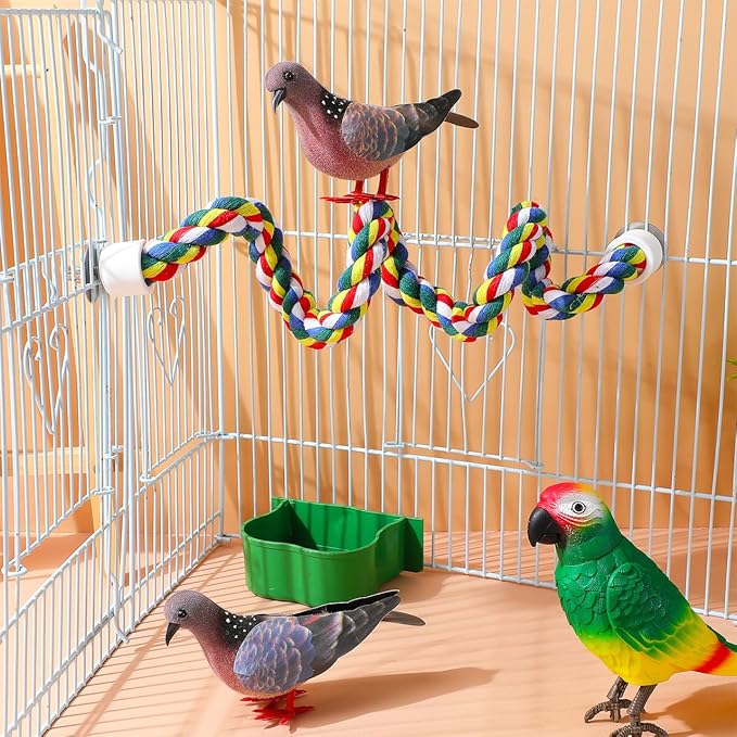 Bird Rope Perch 24 Inch, Colorful Cotton Parrot Bungee Swing, Bendable Cage Climbing Toy & Stand Accessories for Parakeets, Cockatiels, Conures, Lovebirds
