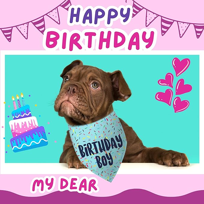 Birthday Boy Dog Bandanas 1 Pack, Blue Birthday Dog Scarfs, HBD Pet Scarves for Birthday Boy Party Bandanas for Small and Medium Dogs (Blue, Small)