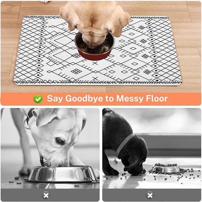 Absorbent Pet Dog Bowl Mat for Food and Water, Pet Cat Food Feeding Mat with Non Slip Rubber Backing, Dog Food Mats for Floors Waterproof, 16"x24"