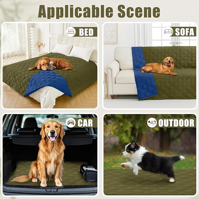 Smiry Waterproof Dog Bed Cover Blanket 30x53, Soft Reversible Pet Blanket, Washable Leakproof Cats Dogs Couch Cover for Sofa, Couch, Furniture, Green/Navy